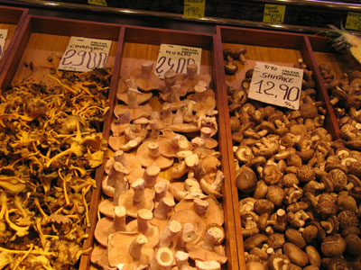 Pilze auf dem Markt zu verschiedenen Preisen im Angebot